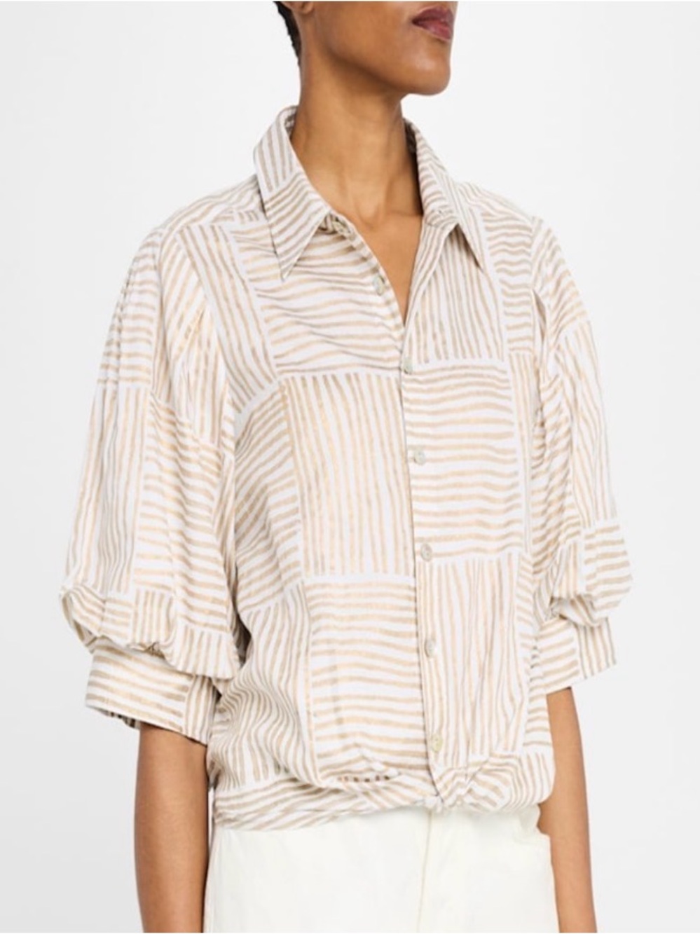 FINLEY x Mended Bomba Block Stripe Shirt in Bronze Gold Size M